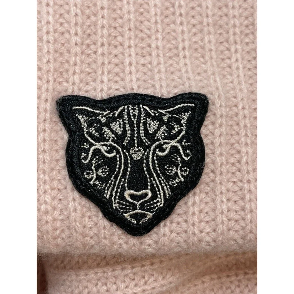 LITA By Ciara Recycled Cashmere Beanie In Pink With Black Cheetah Logo New